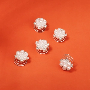 Lot de 5 épingles à cheveux spirales avec perles et strass pour chignon de mariée