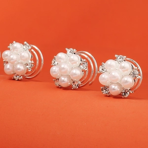 Lot de trois épingles à cheveux spirales avec perles et strass pour chignons de mariée