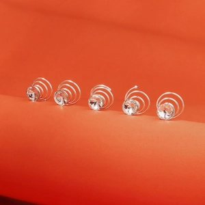Set mit fünf silbernen Spiral-Haarklammern mit glitzernden klaren Kristall-Strasssteinen