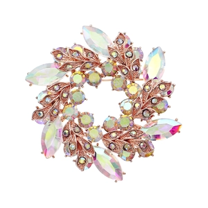 Lussuosa spilla a ghirlanda oro rosa con strass arcobaleno scintillanti per abiti eleganti