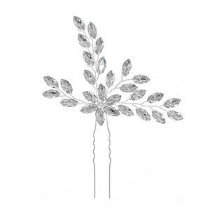 Épingle à cheveux de mariée argentée avec strass marquise et feuilles faites main