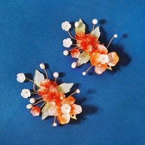Vintage New Chinese Handmade Resin Flower Artificial Pearl Hair Clips Gold Wire Duckbill Clips Wedding Bridal Hair Accessories