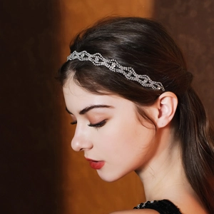 Elegant Alloy Rhinestone Wave Headband Sparkly Crystal Bridal Hair Accessories Elastic Wedding Hair Band For Women