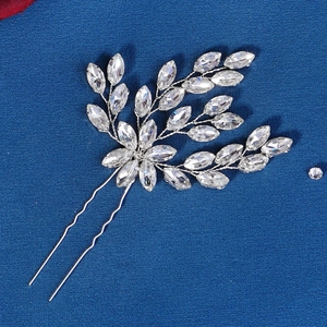 Exquisite silver bridal hair fork with marquise rhinestones in a floral branch design