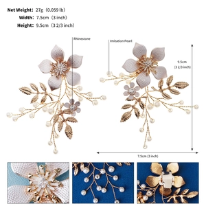 Detail showing bridal shoe clips with pink gradient petals, pearls and rhinestones