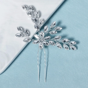 Handmade Marquise Rhinestone Hairpin Vintage Bridal U-shaped Hair Stick Silver Copper Wire Wrapped Hair Accessories For Women