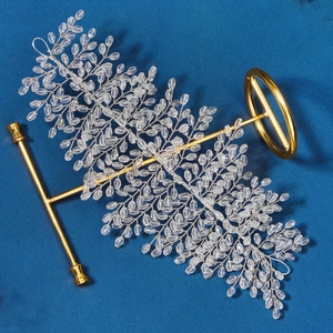 Double-row crystal leaf bridal headband with shimmering beads for stage runway