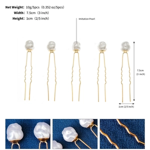 Détails de 5 épingles à cheveux dorées avec perles baroques et spécifications de taille