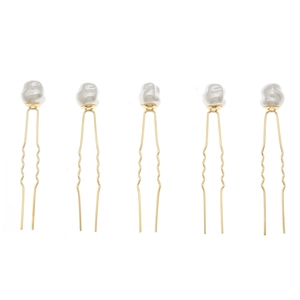 Lot de 5 épingles à cheveux vintage dorées avec perles blanches baroques pour mariée