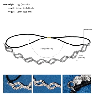 Détail du bandeau en strass ondulé montrant les dimensions et la texture des pierres