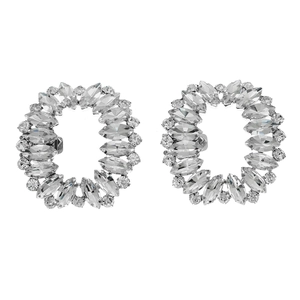 Sparkling silver crystal shoe clips with marquise and round cut rhinestones in a circular design