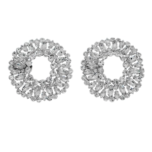 Sparkling round rhinestone earring pair with silver alloy base for bridal and evening wear