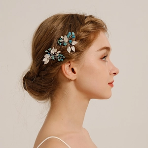 Retro Handmade Alloy Turquoise Rhinestone Hair Sticks For Women Wedding Bridal New Chinese Style U-Shaped Hair Pins