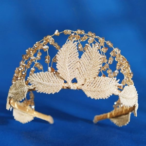 Handmade Bridal Crystal Leaf Headband Gold Exotic Forest Style Wedding Party Crown Hair Accessory For Women Jewelry