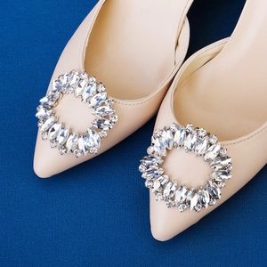 Luxury Rhinestone Oval Hollow Shoe Clips For Women Bridal Wedding High Heels Shoe Flowers Silver Alloy Decorative Buckle