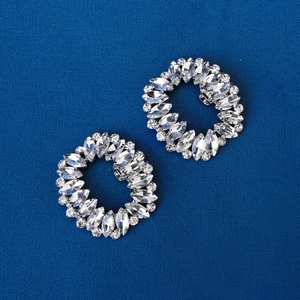 Geometric round crystal shoe buckles with marquise diamonds for bridal wedding heels