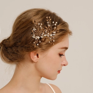 Vintage Gold Branch Hair Sticks With Faux Artificial Pearl Crystal Rhinestone Handmade Bridal U Shaped Hair Pins For Wedding Party Women