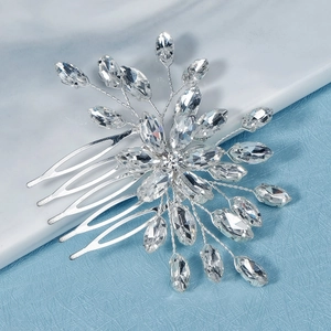 Peigne à cheveux de mariée en cristal élégant avec motif de branche argentée pour fête