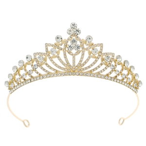 Elegant gold hollowed tiara with sparkling crystal rhinestones for bridal and party events