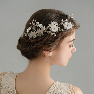 Handmade Wedding Flower Hair Comb And Hairpins With Artificial Pearl Crystal Gold Wire Leaf Bridal Headpiece For Women Wedding Party