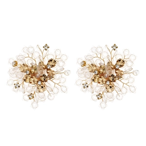Exquisite bridal shoe clips with handmade crystal beads and gold metal flower petals
