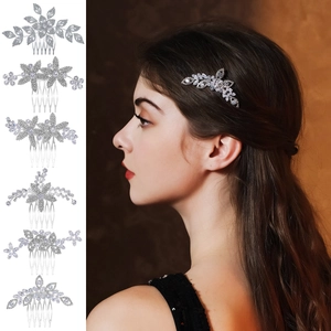 New Chinese Bridal Hair Accessory Luxury Zirconia Floral Hair Comb Elegant Silver Rhinestone Wedding Headpiece For Women