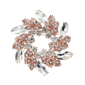 Eleganter roségoldener Kristallkranz Brosche mit glitzernden Strasssteinen für Abendkleider