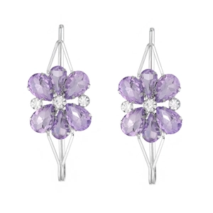 Elegant purple crystal flower hair clips with silver metal and pear-cut gemstones