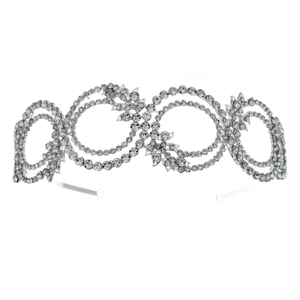Elegant bridal silver tiara headband with hollow rings and shimmering rhinestones set