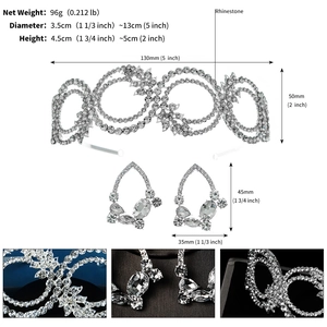 Spécifications de taille pour l'ensemble tiare et boucles d'oreilles mariage strass
