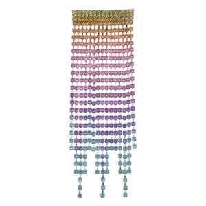 Rainbow gradient rhinestone long tassel hair clip with colorful sparkling crystal fringe