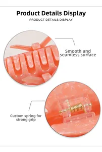 Close-up of orange marble hair claw clip featuring golden spring and smooth teeth details