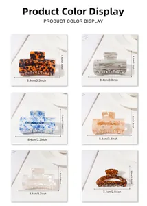 Detailed size specifications for square hollow hair claws in various marble textures