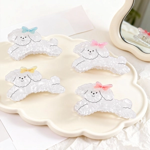 Pince à Cheveux en Forme de Chiot Caniche Mignon Avec Nœud en PVC Pinces Décoratives pour Femmes Accessoires de Coiffure