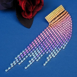 Colorful rhinestone tassel hair clip with vibrant gradient crystal chains for performances