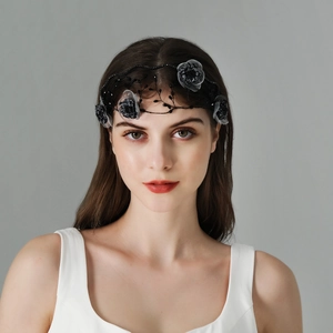 Vintage Bridal Flower Headband Handmade Ceramic Look Flower Rhinestone Artificial Pearl Crystal Hair Hoop For Wedding Party Women Jewelry