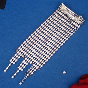 Exotic silver tassel hair clip with sparkling rhinestones for elegant evening styles