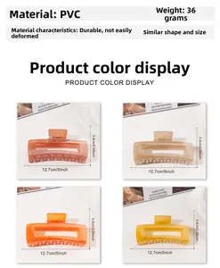 Vista a griglia dettagliata con quattro colori di mollette per capelli con misure