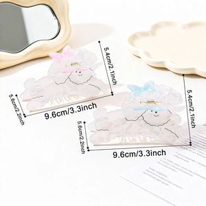 Pinces à cheveux en acétate motif chien avec nœuds rose et bleu, lot de clips 9,6cm