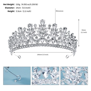 Detail view of silver bridal crown showing 14cm diameter and 5.5cm height dimensions
