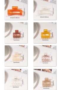 Detailed size specifications for large 8.8cm and medium 5cm square acrylic hair claws