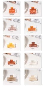 Set of 10 rectangular resin hair claws in various colors including size details