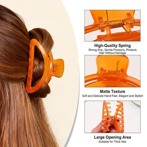 Matte orange semicircular hair claw clip with strong metal spring for thick hair