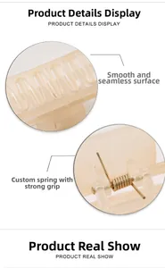 Detail view of custom metal spring and smooth edges on large transparent square hair claw clip