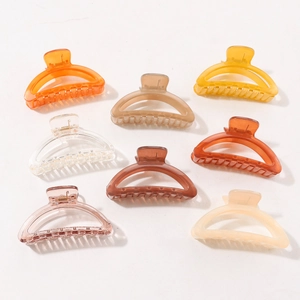 Set of 8 colorful minimalist semi-circle hair claws in transparent and matte finishes