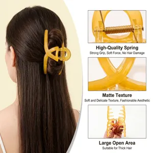 Pince à cheveux mate jaune translucide avec ressort en métal pour cheveux épais