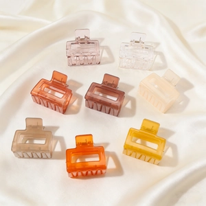 Transparent square hair claws set in 8 colors on elegant white silk background