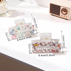 Set di due mollette per capelli a fiori e quadri per donna con dimensioni di 8,4 cm