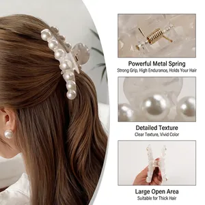 Eleganter Perlen-Haarclip für dickes Haar mit robuster goldener Metallfeder und Harz-Finish