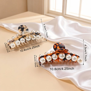 Elegante Schildpatt-Haarklammern mit Perlenbesatz, Set aus zwei großen Haar-Accessoires